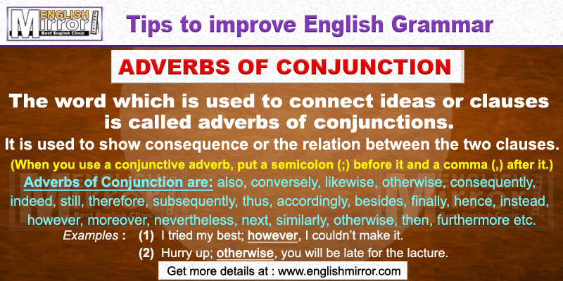 Adverbs Of Conjunction A Word Shows Consequence Or Relation Between 