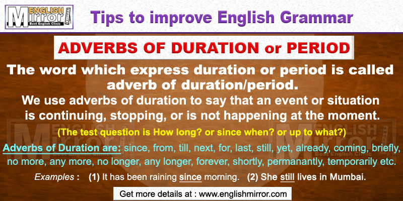 Adverbs Of Duration Or Period A Word Show Us The Length Of The Action 