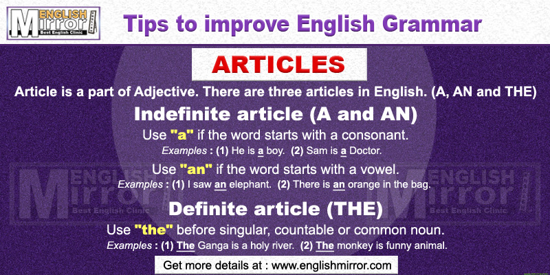 Articles 'a' 'an' and 'the' in english language