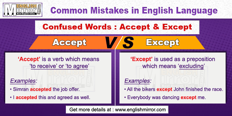 Confused Words Accept and Except in English