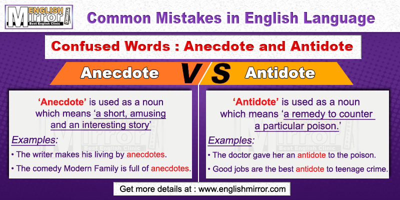 Confused Words Anecdote and Antidote in English