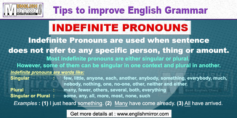 Indefinite Pronouns A Word Used When Sentence Does Not Refer To Any Specific Person English 