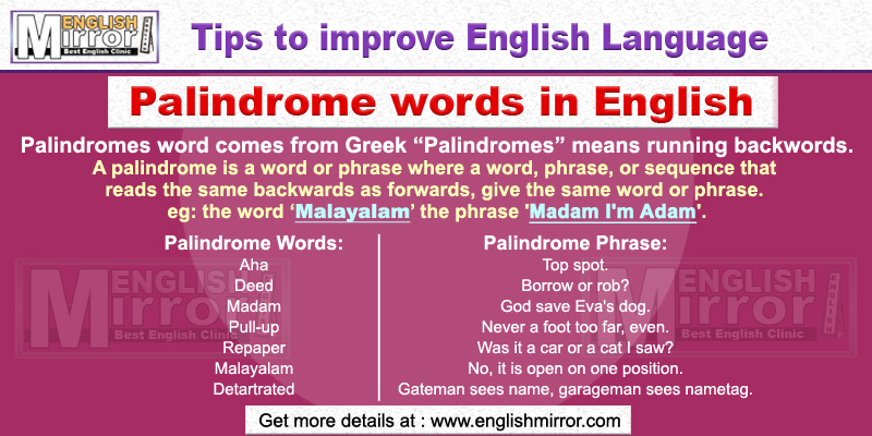 Palindrome Words Phrases Sequences And Sentences In English English Mirror