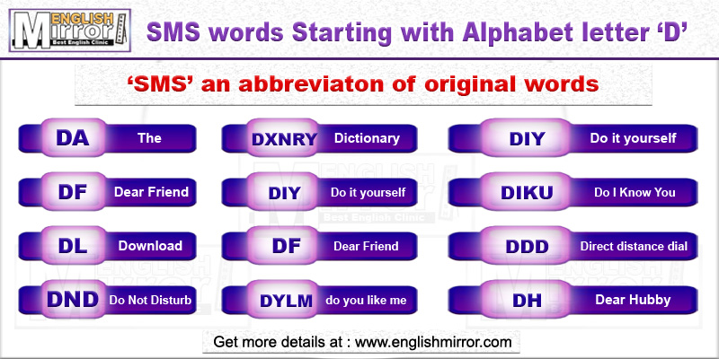 SMS words with alphabet letter D in English