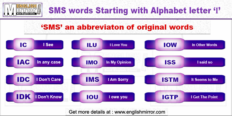 SMS words with alphabet letter I in English
