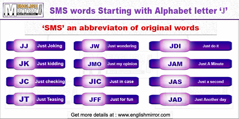 SMS words with alphabet letter J in English
