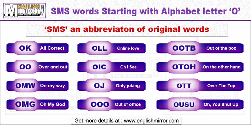 SMS words with alphabet letter O in English
