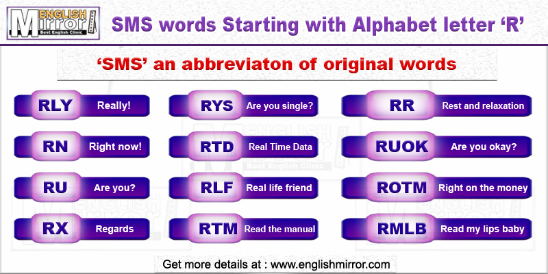 SMS words with alphabet letter R in English