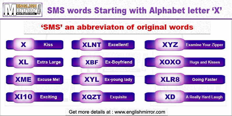 SMS words with alphabet letter X in English