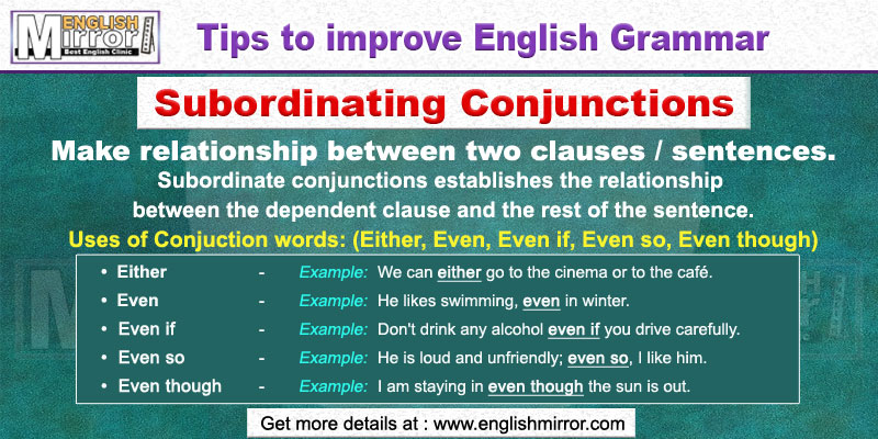 Use of Conjunctions Either, Even, Even if, Even so, Even though in English