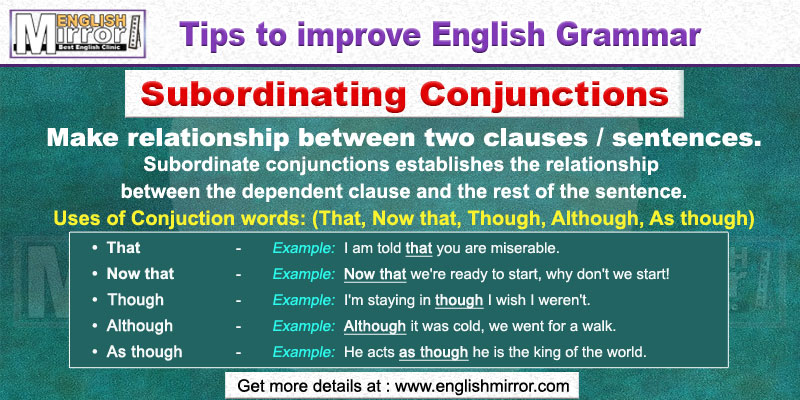 Use of Conjunctions That, Now that, Though, Although, As though in English