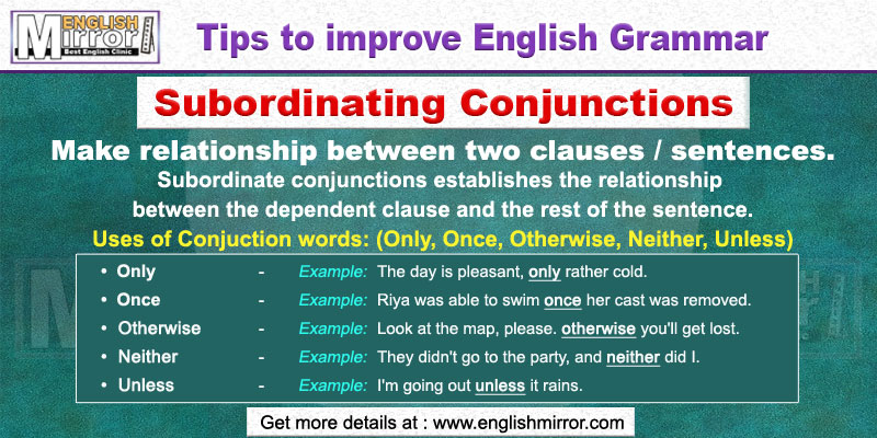 Use of Conjunctions Only, Once, Otherwise, Neither, Unless in English