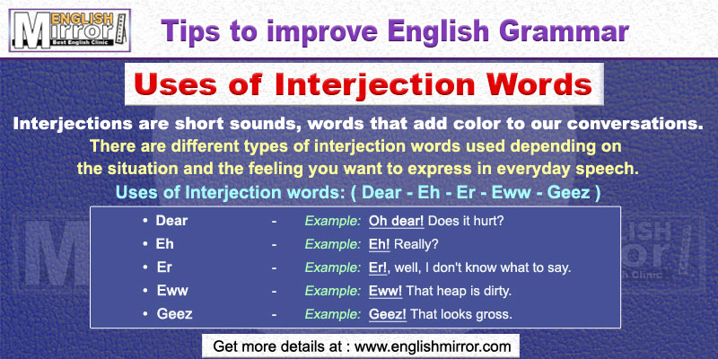 Usage of interjection words Dear, Eh, Er, Eww, Geez in English