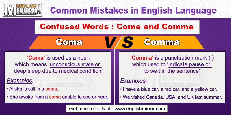 Confused Words Coma and Comma in English