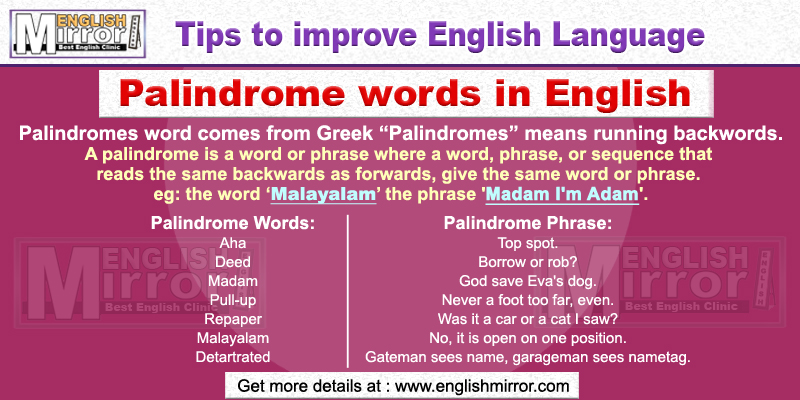 Palindrome words and Phrases in English Language